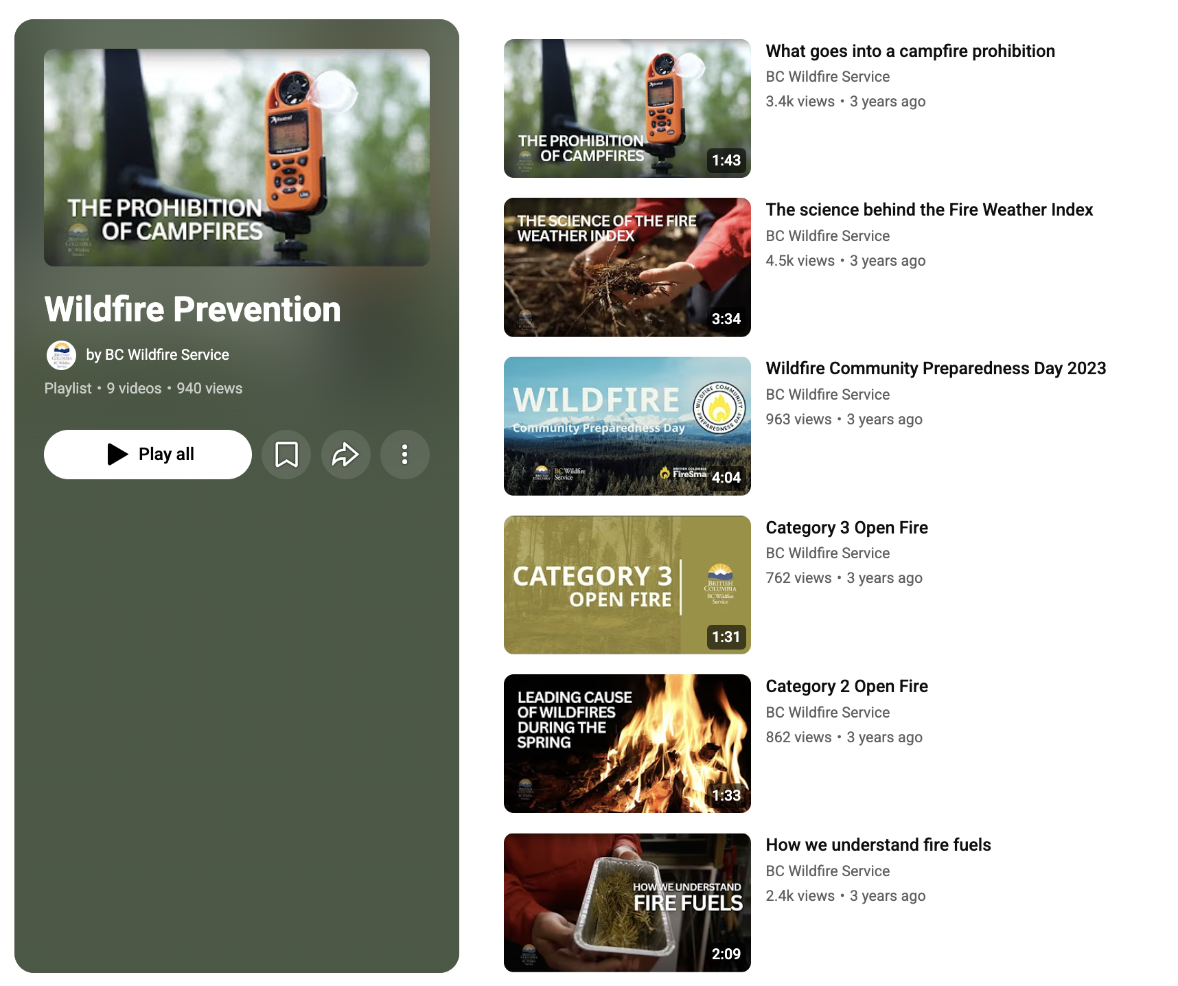 BC Wildfire Service Prevention Playlist thumbnail