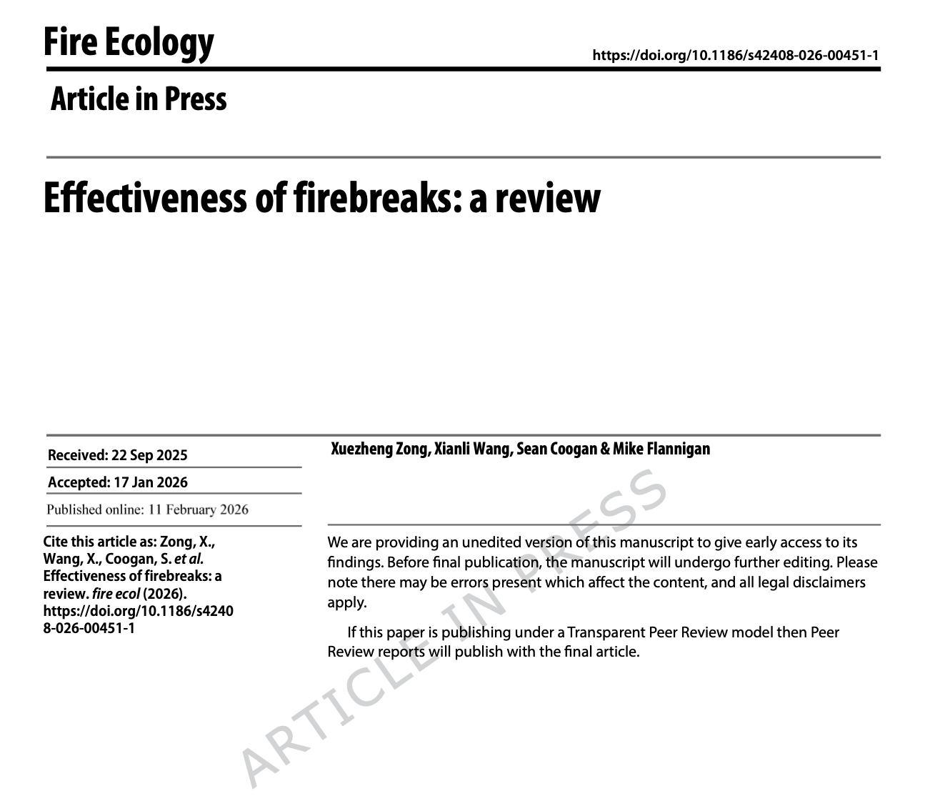 Effectiveness of firebreaks: a review. thumbnail
