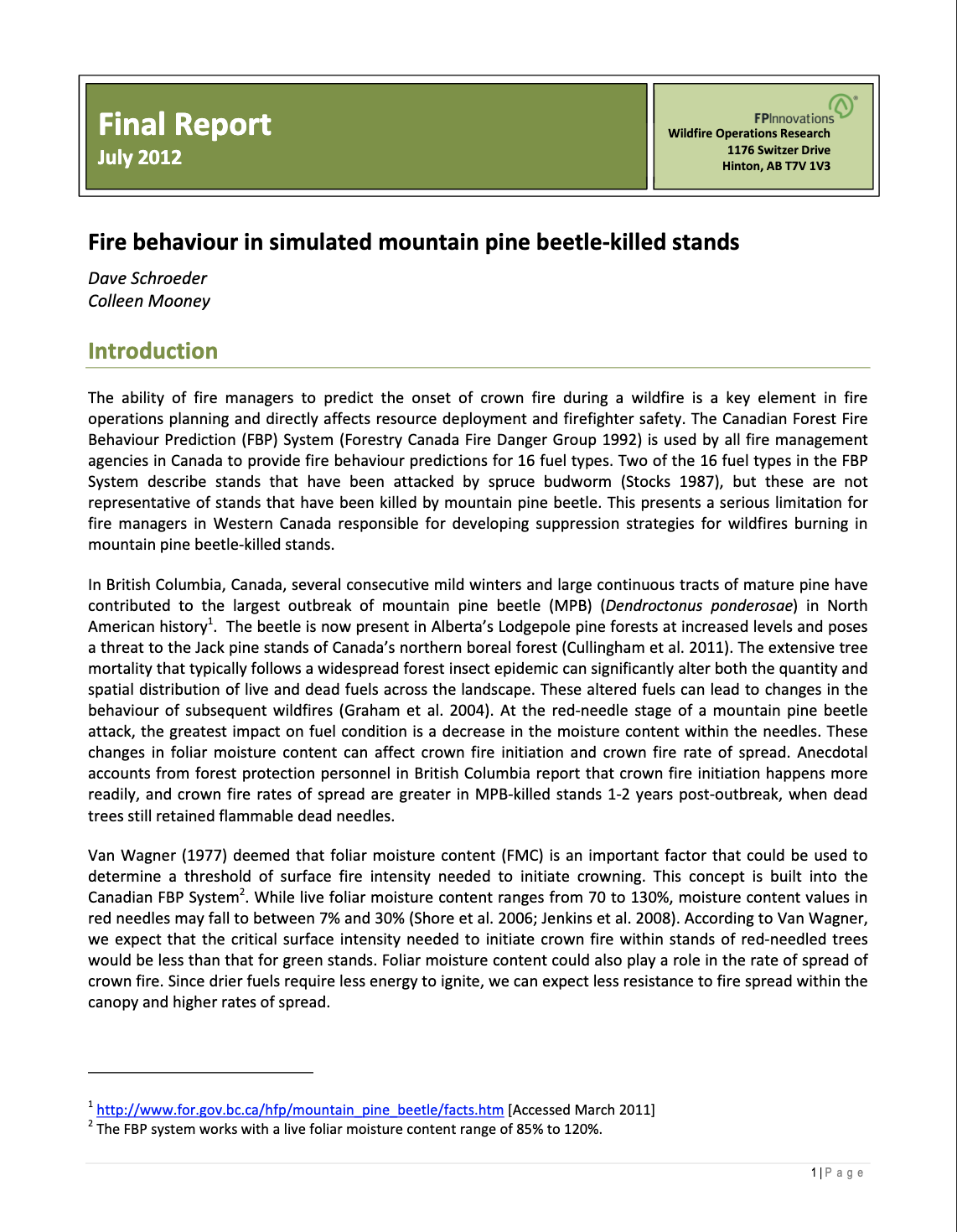 Fire behaviour in simulated mountain pine beetle-killed stands, final report thumbnail