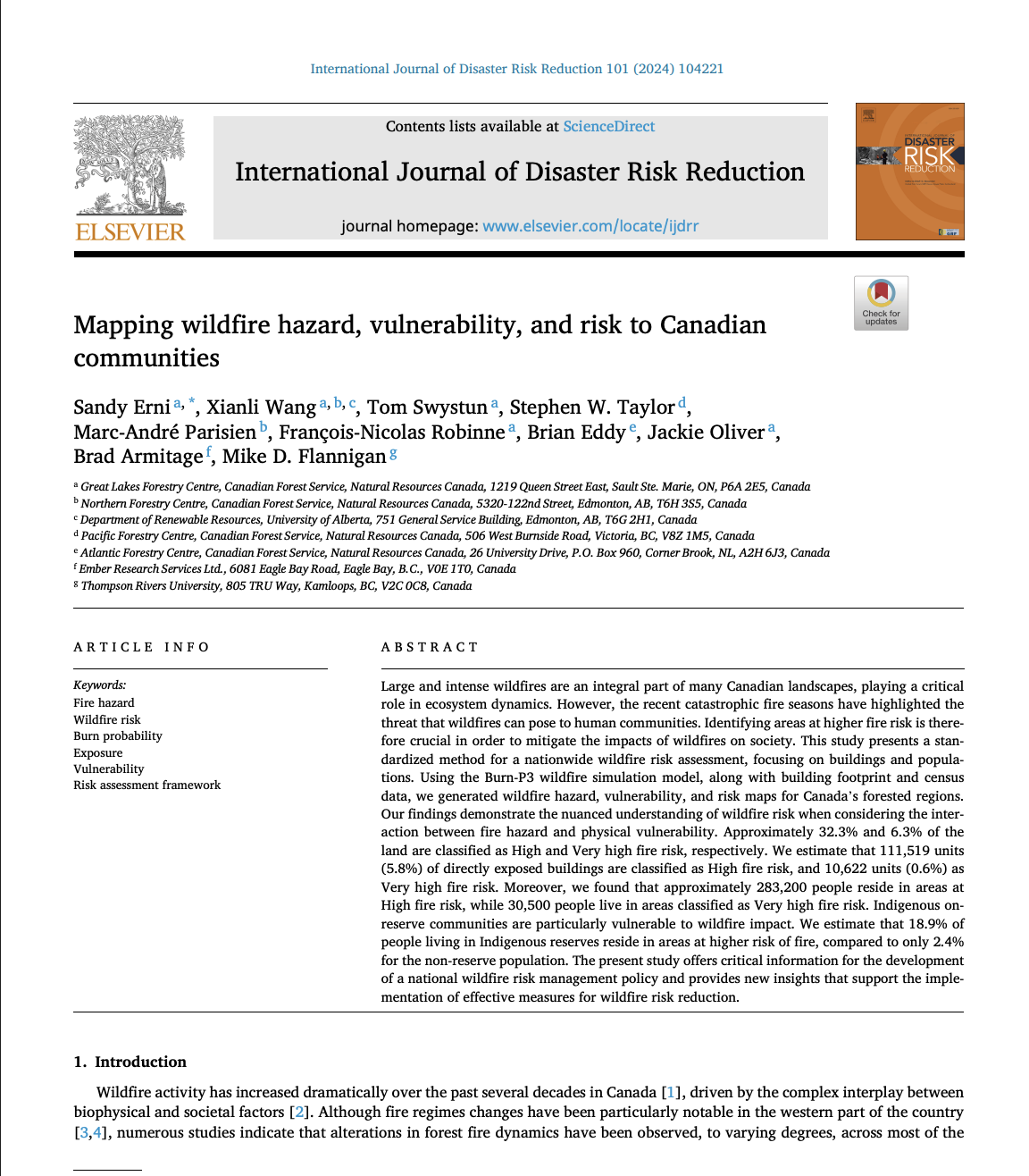 Mapping wildfire hazard, vulnerability, and risk to Canadian communities thumbnail