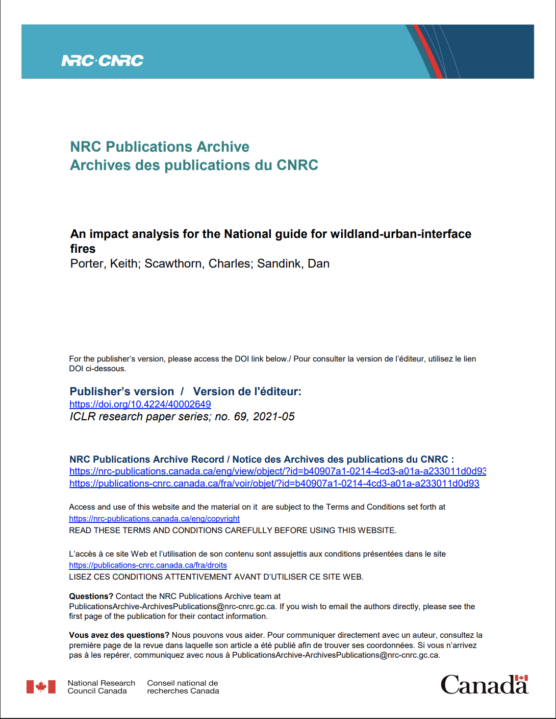 An impact analysis for the National guide for wildland-urban-interface fires thumbnail