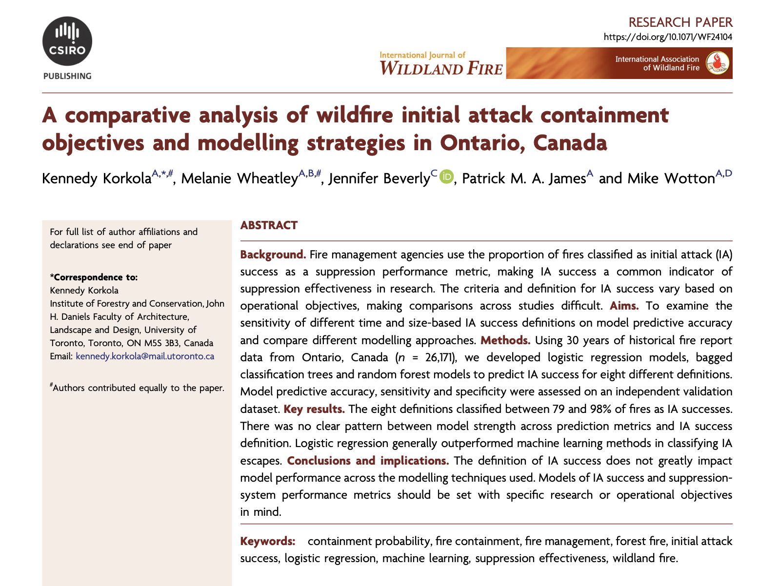 A comparative analysis of wildfire initial attack containment objectives and modelling strategies in Ontario, Canada thumbnail