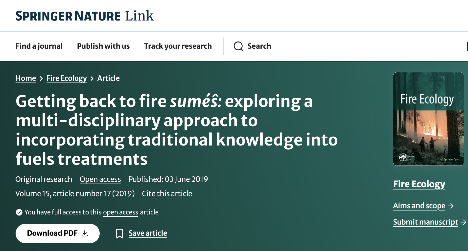 Getting back to fire suméŝ: exploring a multi-disciplinary approach to incorporating traditional knowledge into fuels treatments thumbnail