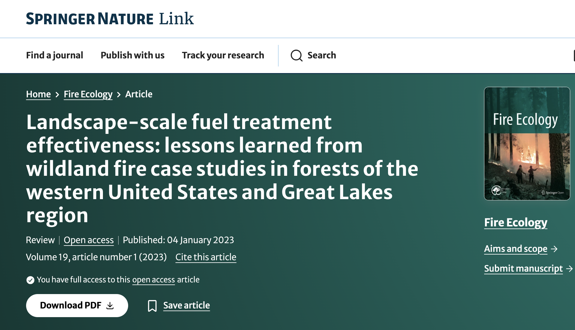 Landscape-scale fuel treatment effectiveness: lessons learned from wildland fire case studies in forests of the western United States and Great Lakes region thumbnail