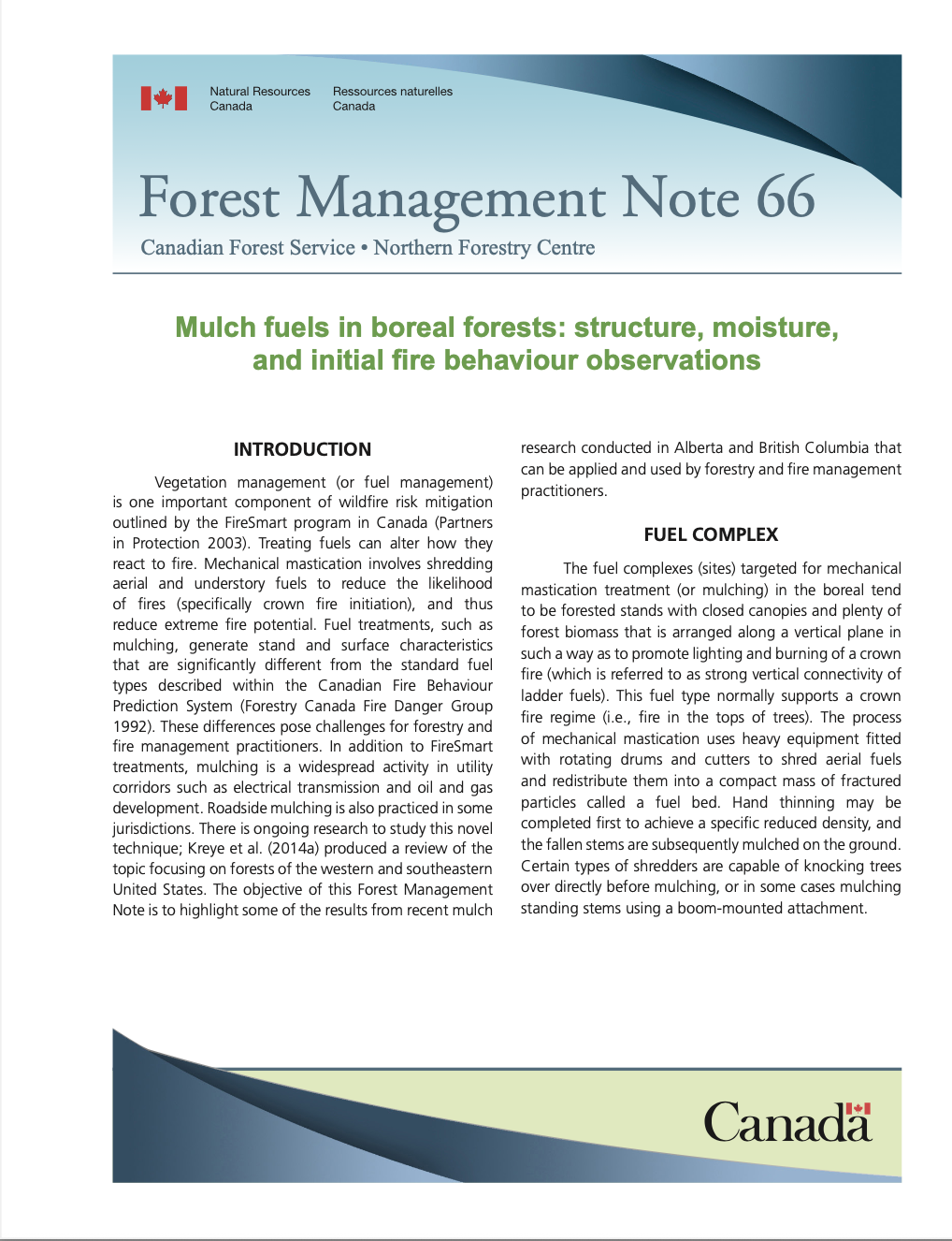 Mulch fuels in boreal forests: structure, moisture, and initial fire behaviour observations thumbnail