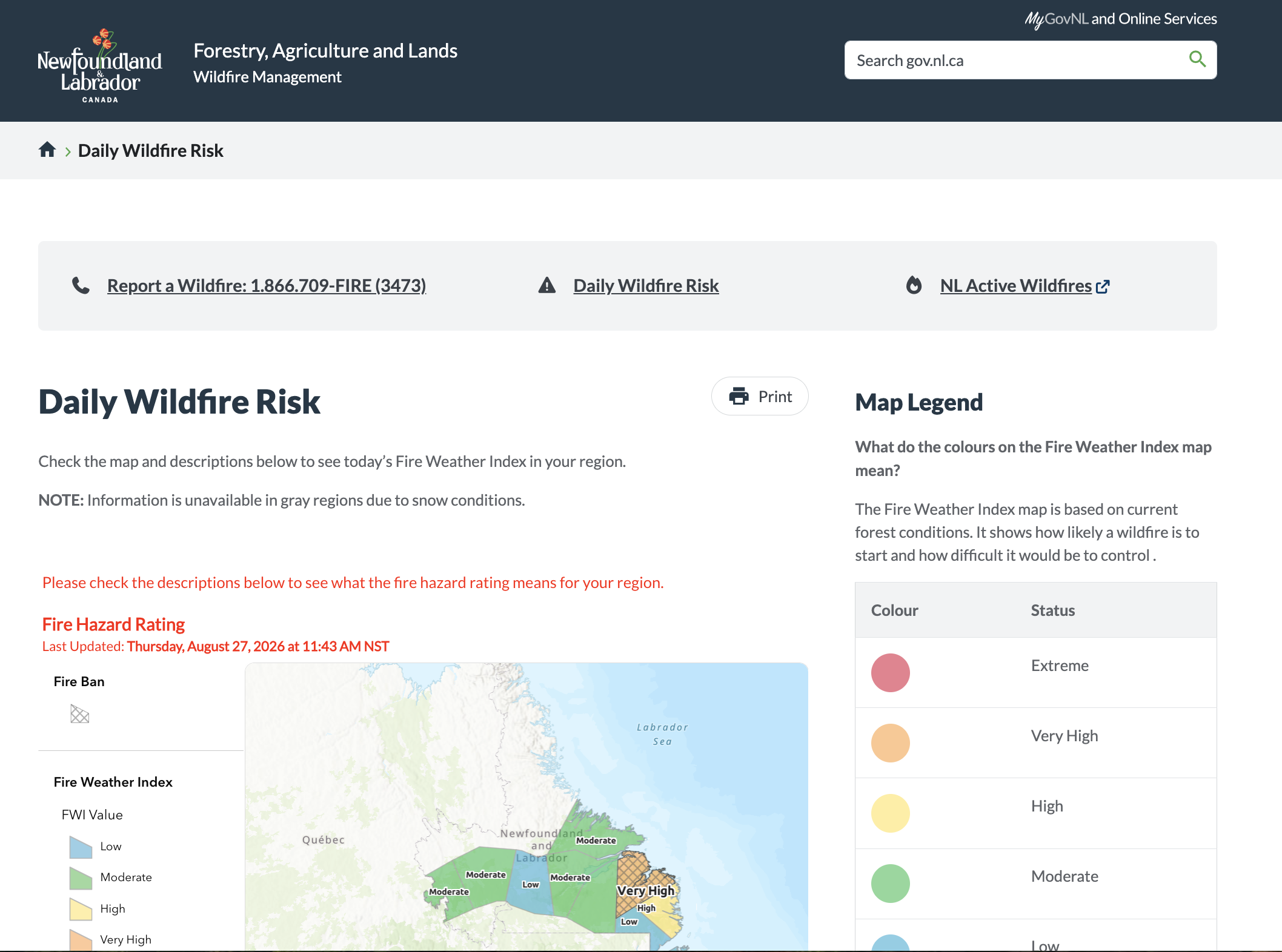 Newfoundland & Labrador Daily Wildfire Risk thumbnail