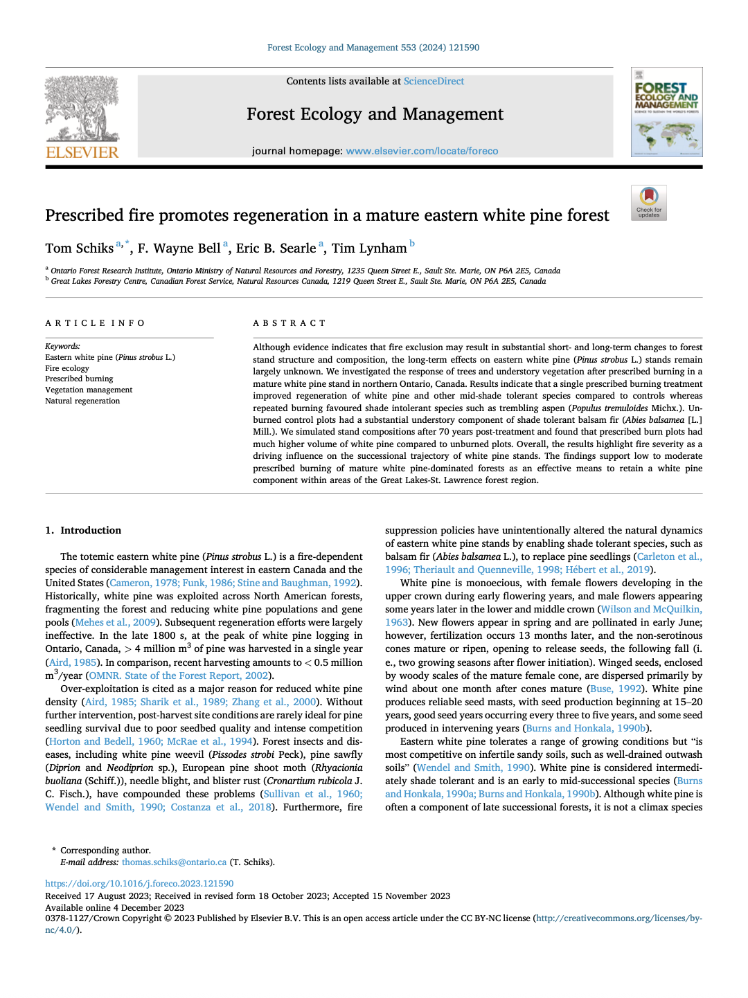 Prescribed fire promotes regeneration in a mature eastern white pine forest thumbnail