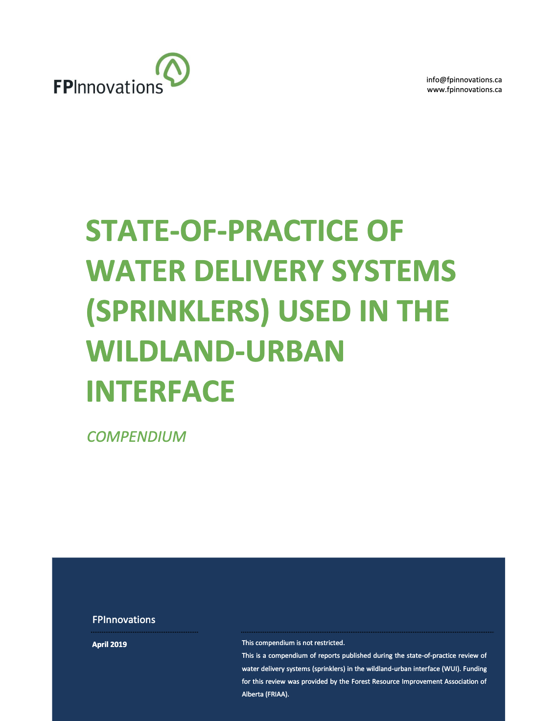 State-of-practice of water delivery systems (sprinklers) used in the wildland-urban interface, compendium thumbnail