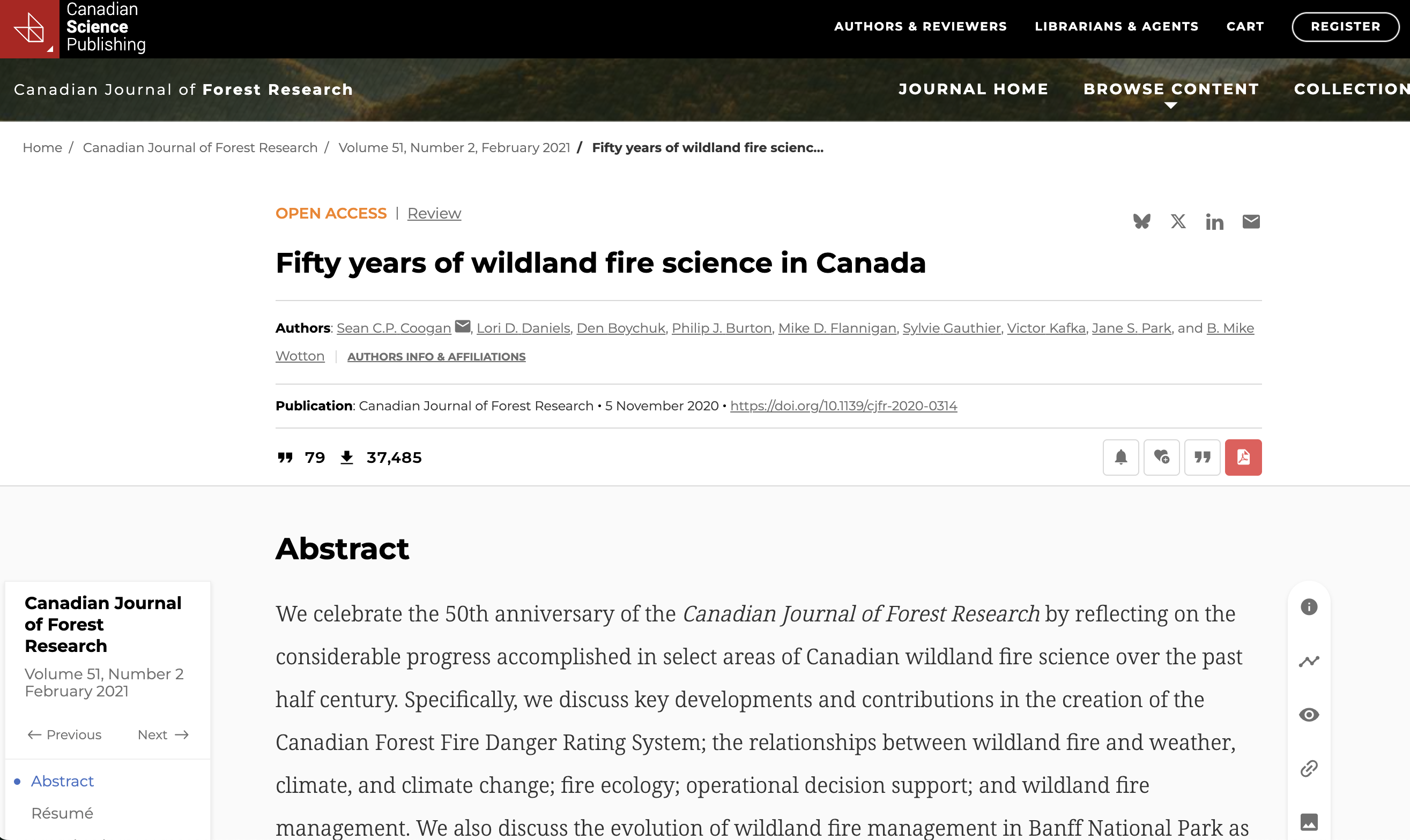 Fifty years of wildland fire science in Canada thumbnail