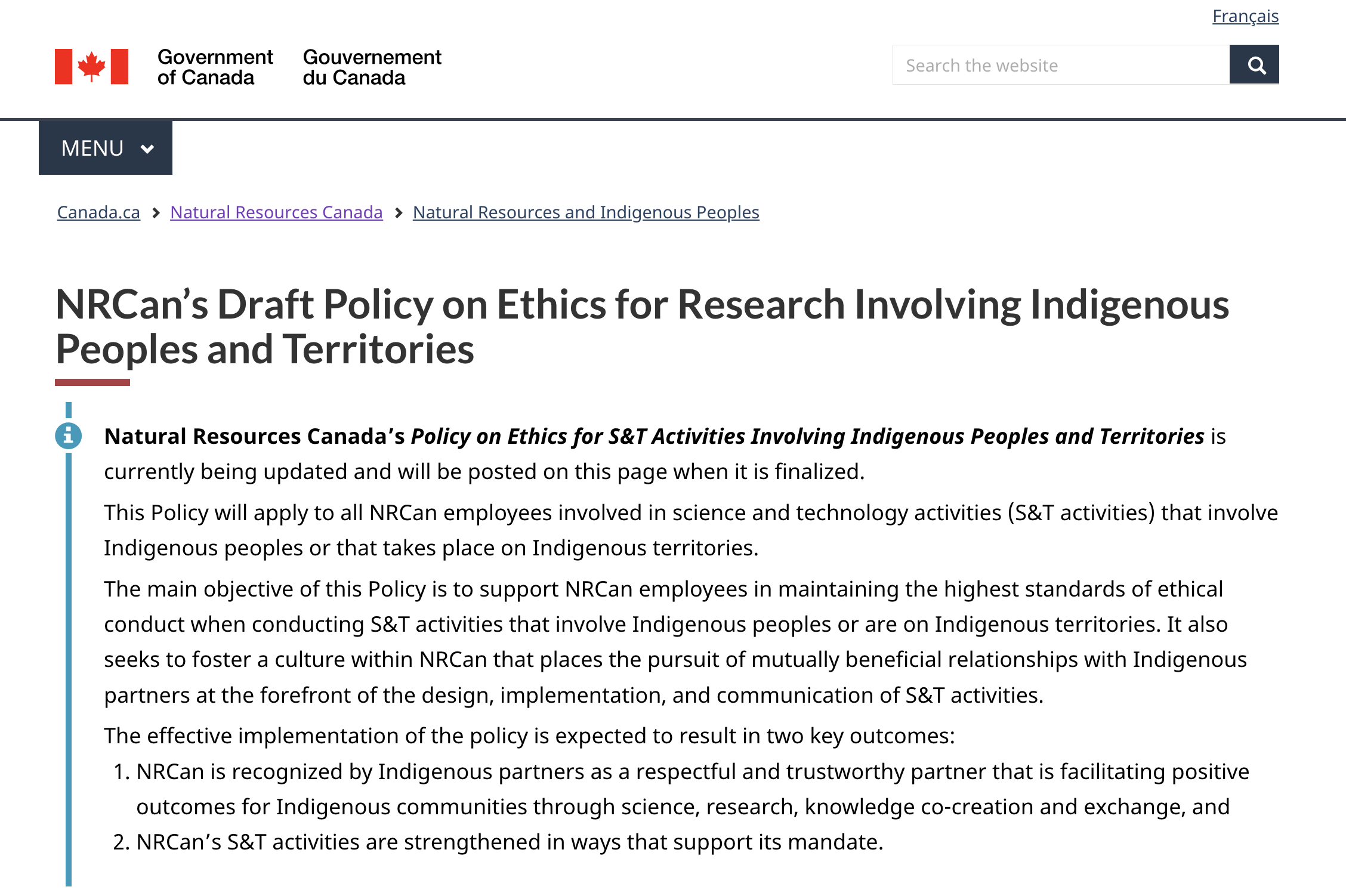 NRCan’s Draft Policy on Ethics for Research Involving Indigenous Peoples and Territories thumbnail